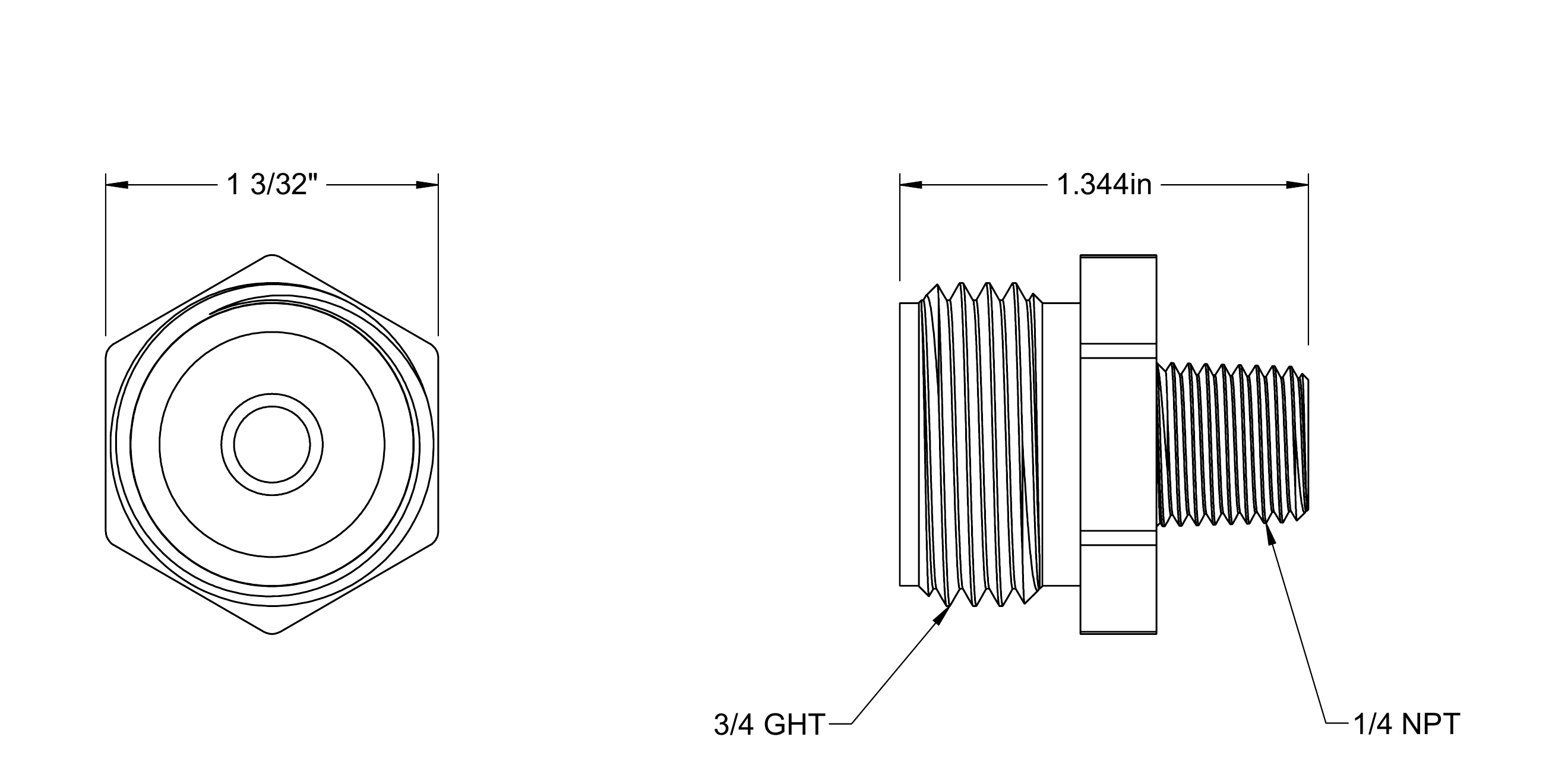 Engineering drawing of the plastic garden hose fitting