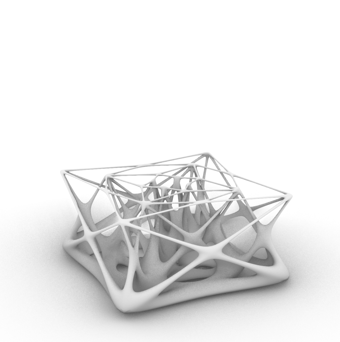 White parametric structure inside a translucent angular frame