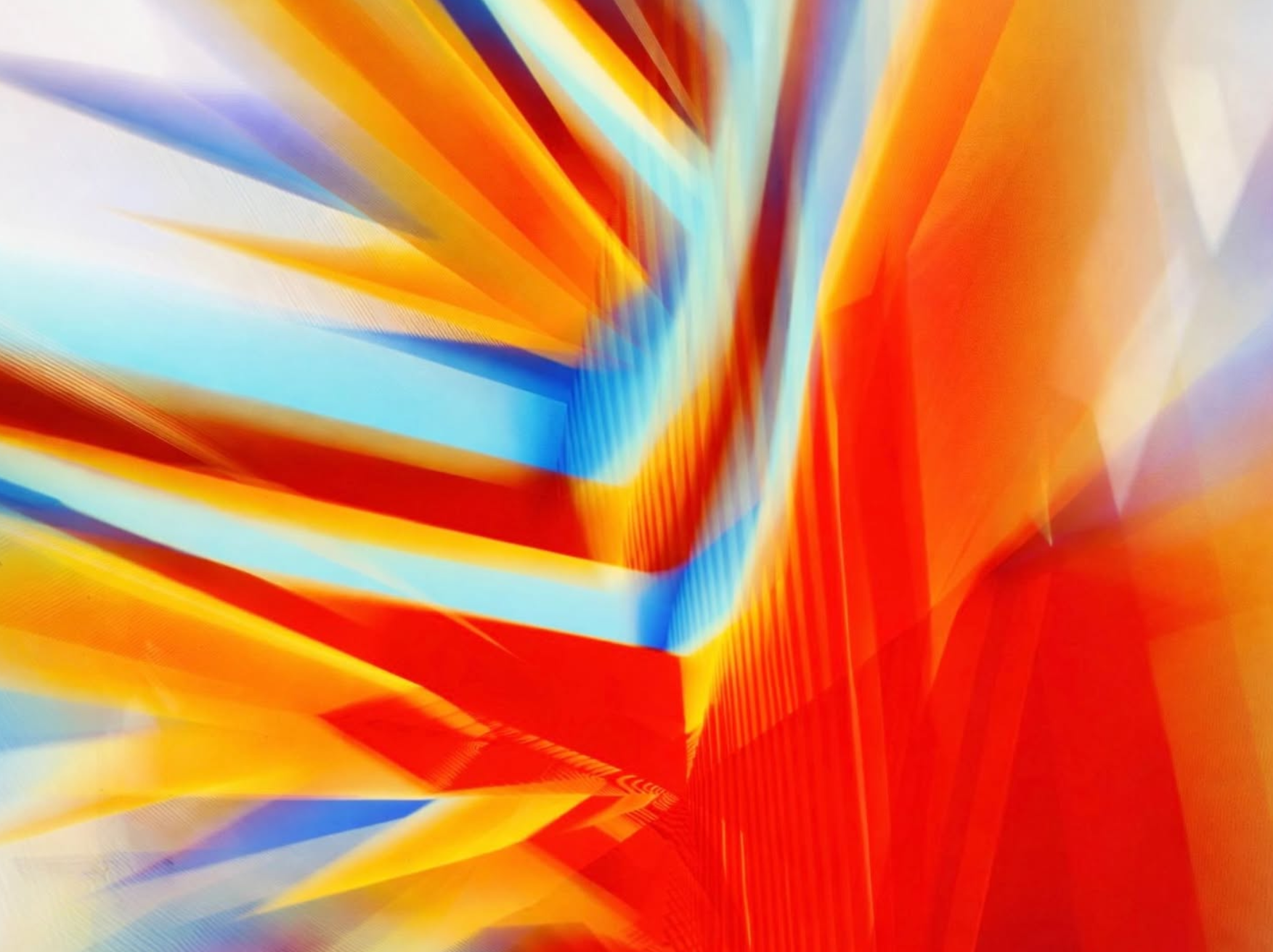 Abstract study with layered red, orange, blue, and white planes