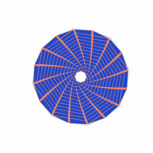 Animated unfolding blue-and-orange origami study