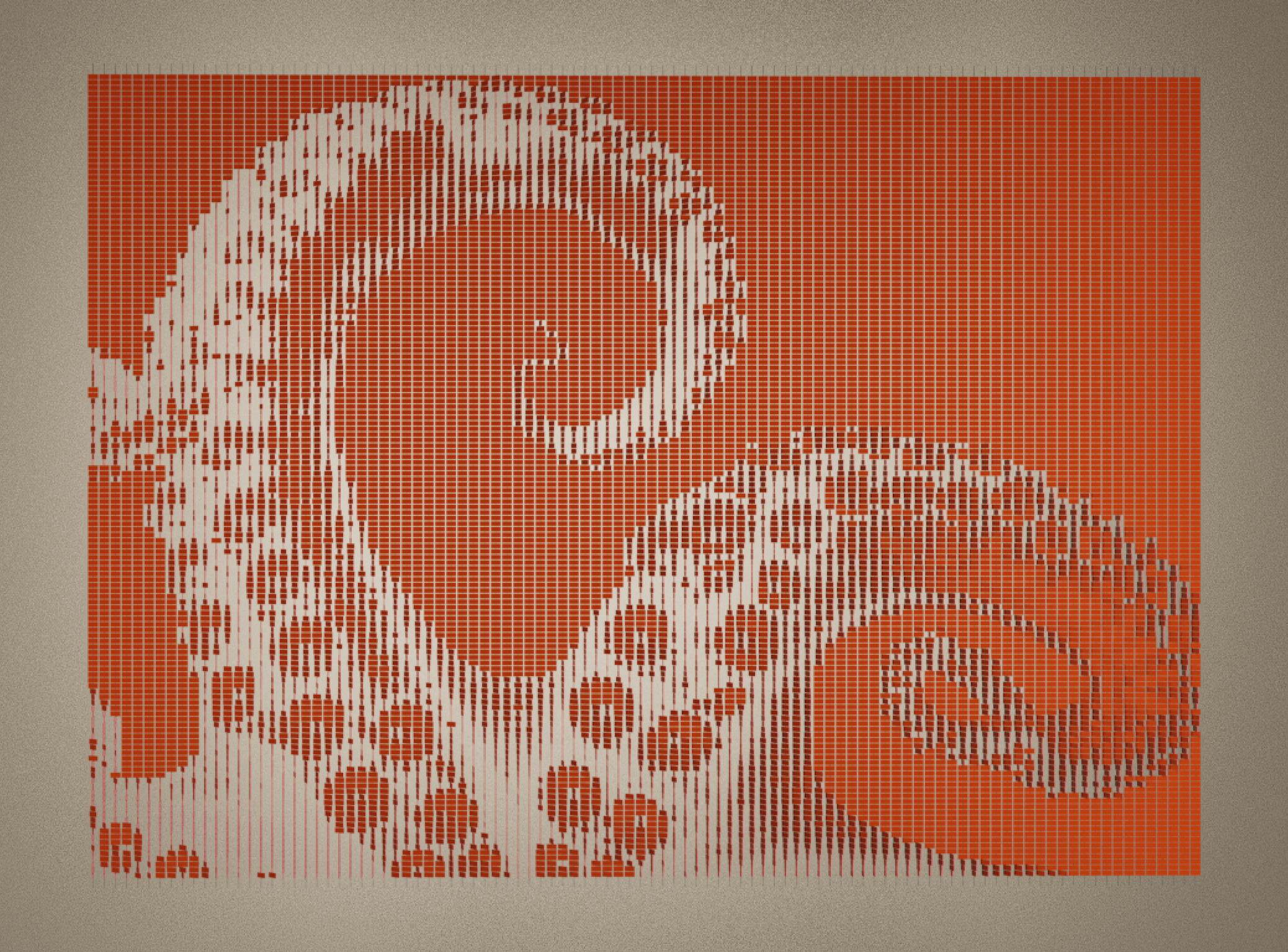 Pixelated facade study in red and orange